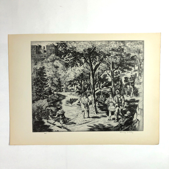 Harry Wickey "Central Park" 1930s Art Print Sketch Vintage New York City NYC - Picture 8 of 11